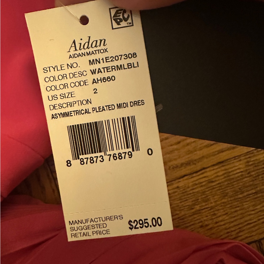 Aidan Mattox Asymmetrical Pleated Midi-Length Dress in Watermelon Bliss Size 2 - Picture 9 of 11